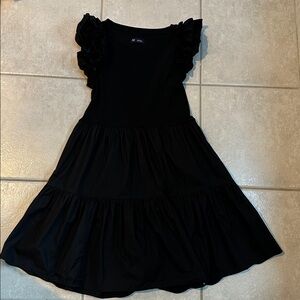 Mixed Media Ruffle Sleeve Tiered Mini Dress